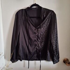 Black Satin-y Top with Animal Print